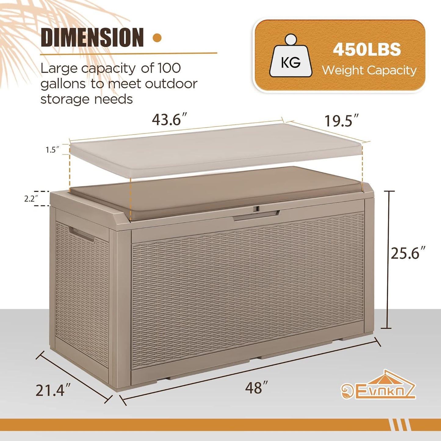 Devoko 100 Gallon Waterproof Large Resin Deck Box Indoor Outdoor Lockable Storage Container for Patio Furniture Cushions Garden Tools (100 Gallon, Black)