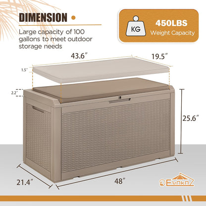 Devoko 100 Gallon Waterproof Large Resin Deck Box Indoor Outdoor Lockable Storage Container for Patio Furniture Cushions Garden Tools (100 Gallon, Black)