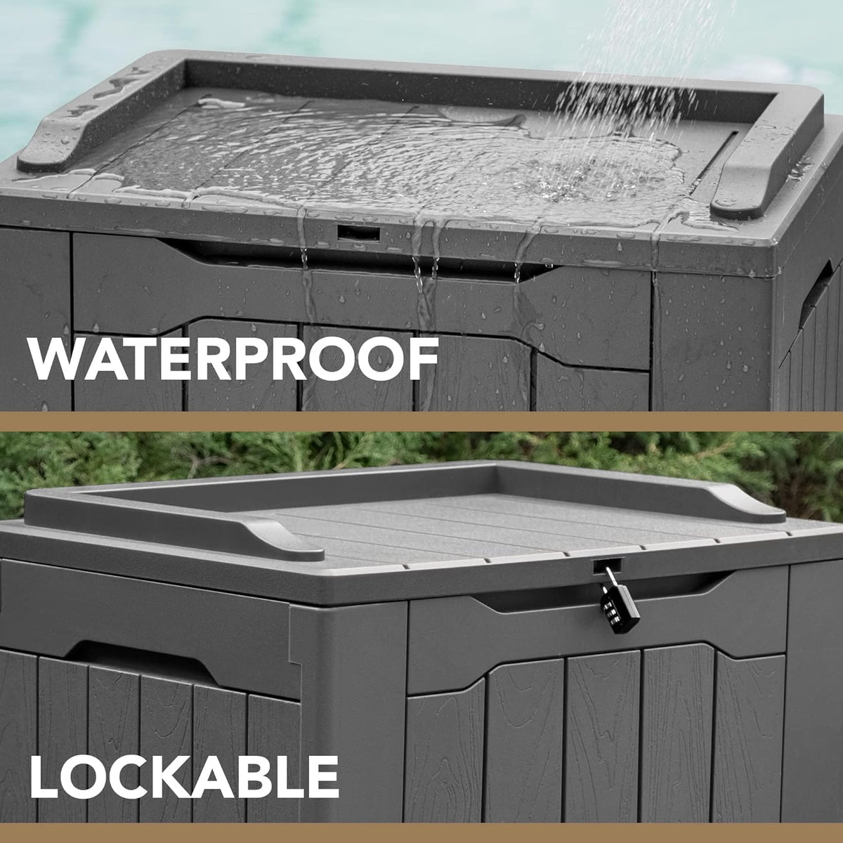 30 Gallon Resin Deck Box Waterproof Outdoor Storage Box for Patio Furniture Pool Accessories Indoor Storage for Cushion Garden Tools (30 Gallon, Black)