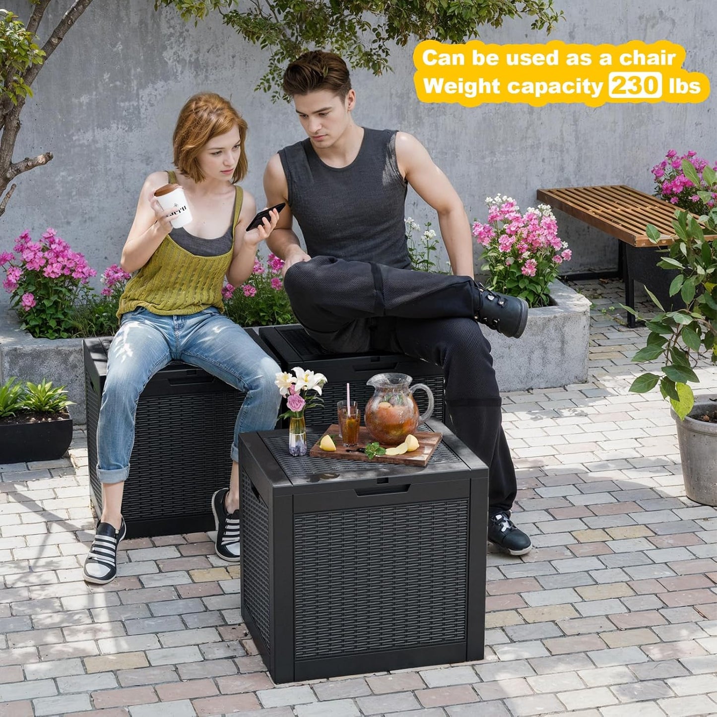 30 Gallon Outdoor Deck Box, Lockable Waterproof Outdoor Storage Boxes For Garden Tools,Indoor Cushions,Accessories Outside Storage Resin Weatherproof Container(Black)