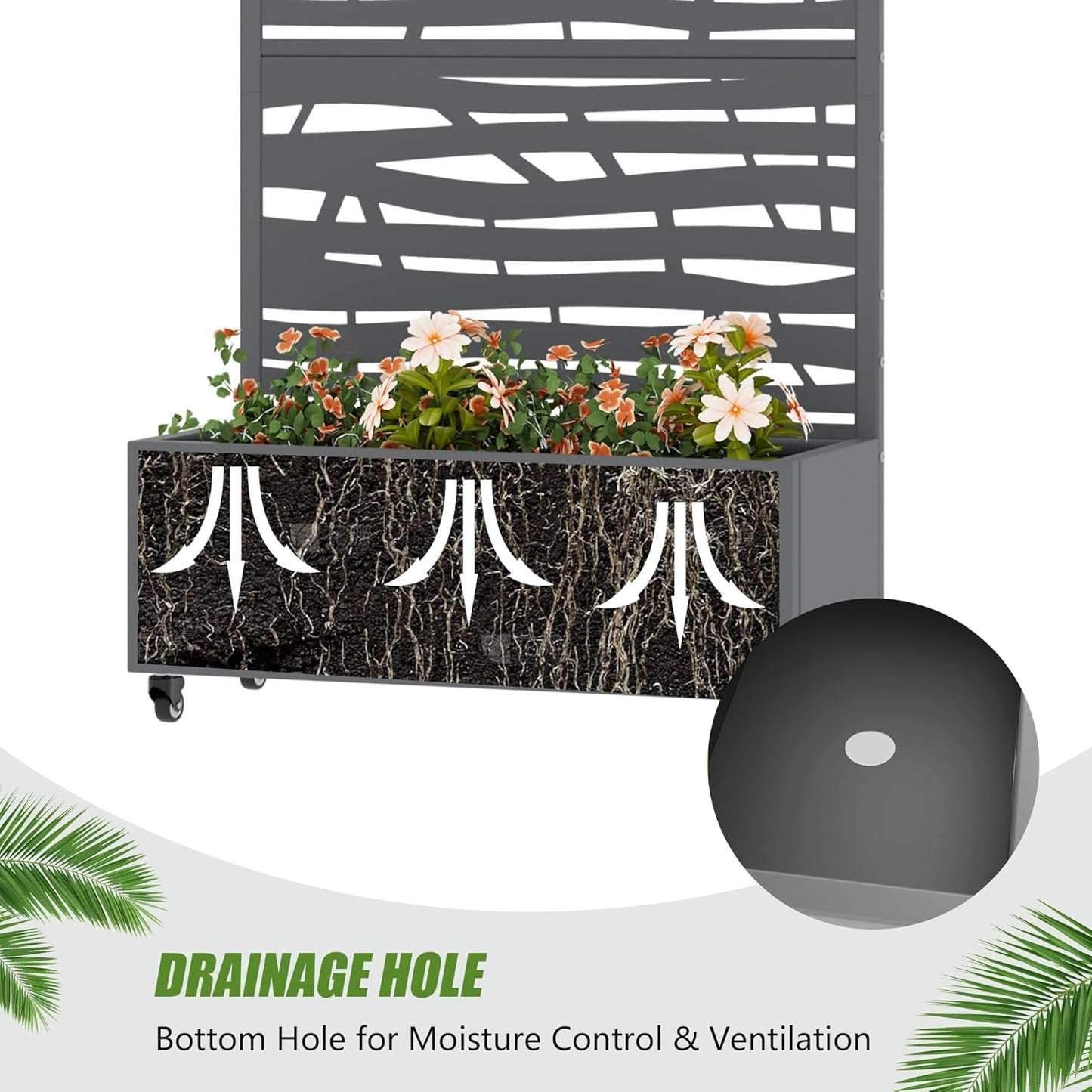 Casaphoria Metal Raised Garden Bed with Trellis and Wheels, 72"x47"x16" Planter Box for Climbing Plants, Vegetables & Vines, Features Drainage Holes and Privacy Screen (Black-Louver) - Colors D