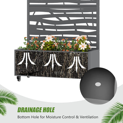 Casaphoria Metal Raised Garden Bed with Trellis and Wheels, 72"x47"x16" Planter Box for Climbing Plants, Vegetables & Vines, Features Drainage Holes and Privacy Screen (Black-Louver) - Colors D