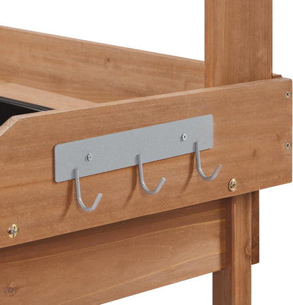 Yaheetech Potting Bench Outdoor Garden Work Bench Station Planting Solid Wood Construction for Horticulture w/Sink Drawer Rack Shelves Natural Wood
