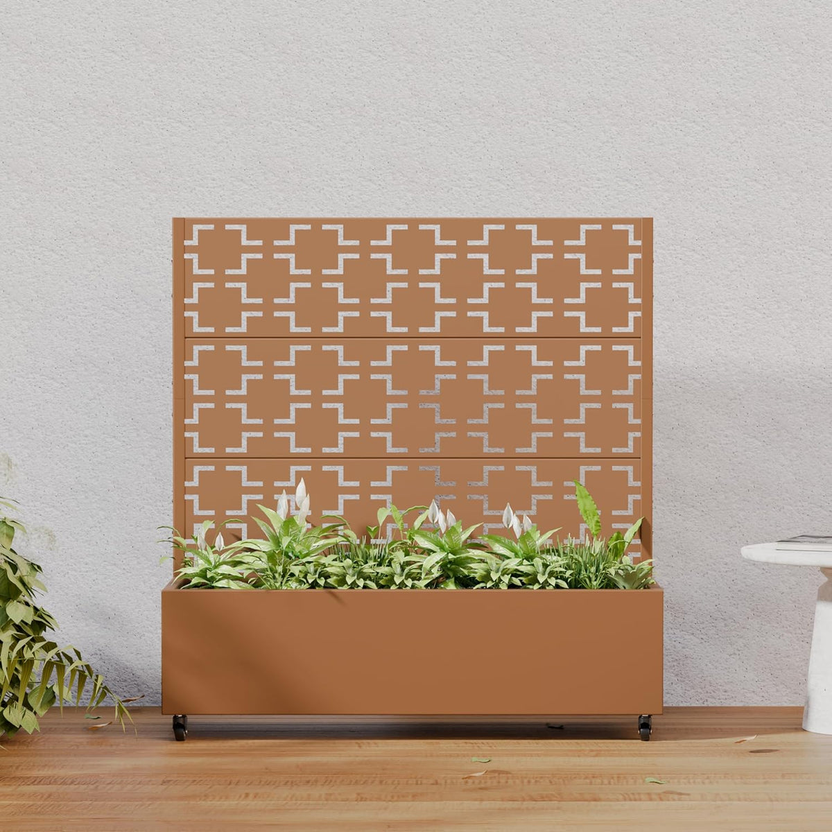 Casaphoria Metal Raised Garden Bed with Trellis and Wheels, 72"x47"x16" Planter Box for Climbing Plants, Vegetables & Vines, Features Drainage Holes and Privacy Screen (Black-Louver) - Colors D