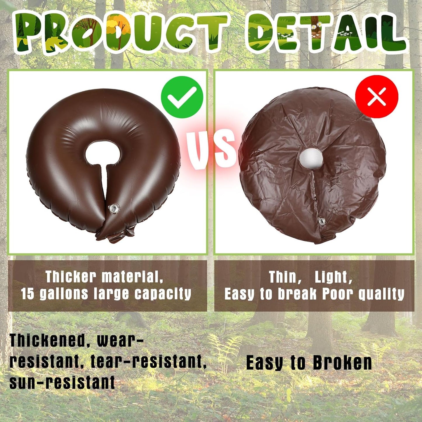 Roshtia 2 Pack 15 Gallon Tree Watering Ring Bag Slow Release Reusable Tree Bag Bulk Heavy Duty Automatic Drip Irrigation Ring PVC Root Water System for Garden Newly Planted (Brown)