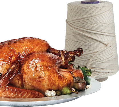 Regency Wraps Butchers Cooking Twine on Holder with Cutter, Heavy Duty, 500ft, 16 Ply, 2.4mm Food-Safe Cotton Kitchen String for Turkey Trussing, Meat Prep, Crafting