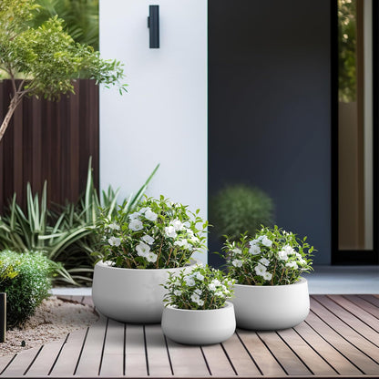 Kante 15.7" Dia Round Concrete Planter, Outdoor Indoor Garden Plant Pots with Drainage Hole and Rubber Plug, Modern Curvaceous Design, Slate Gray