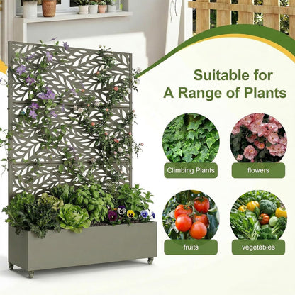 Casaphoria Metal Raised Garden Bed with Trellis and Wheels, 72"x47"x16" Planter Box for Climbing Plants, Vegetables & Vines, Features Drainage Holes and Privacy Screen (Black-Louver) - Colors D