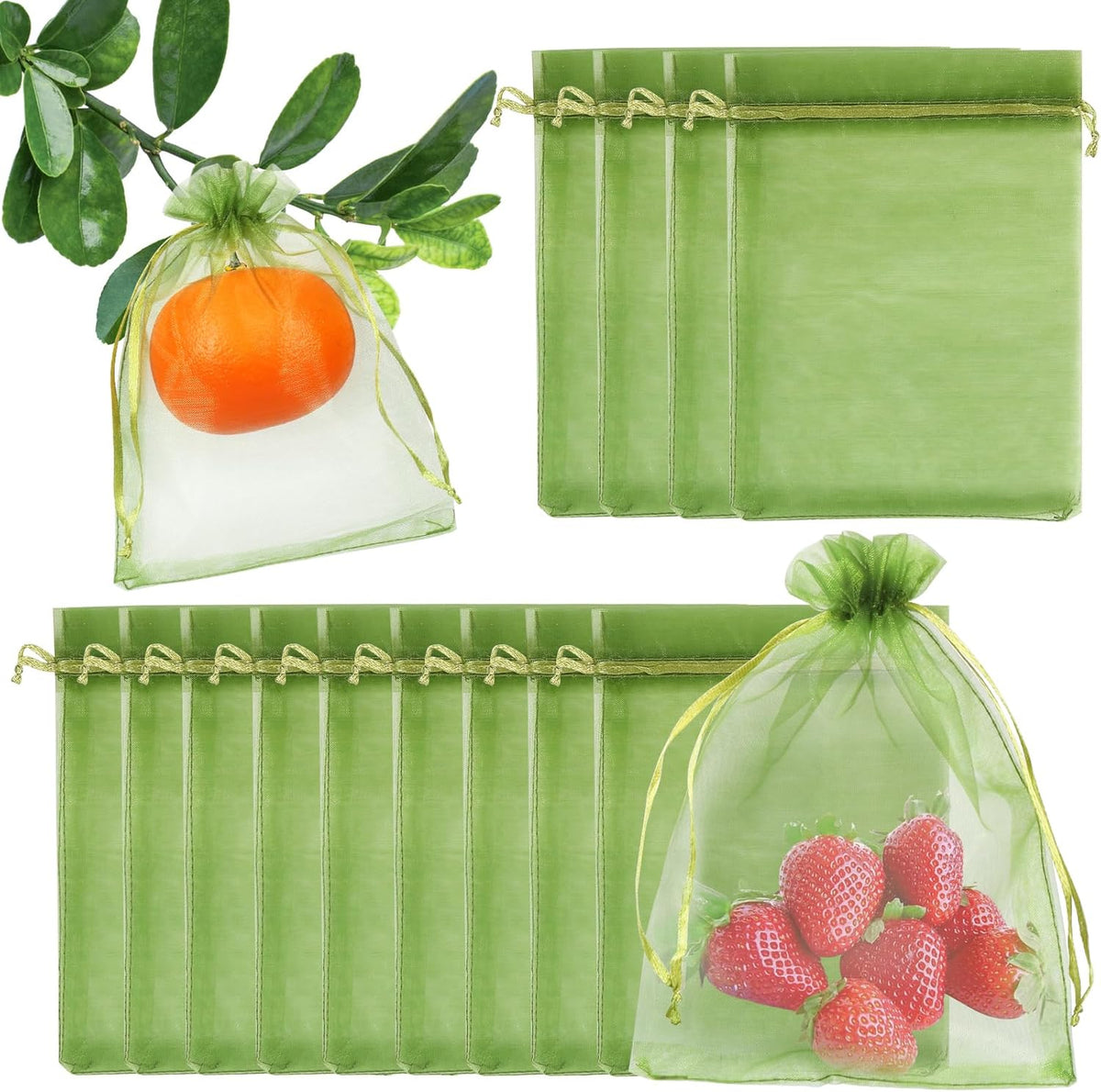 Shintop 100Pcs Fruit Protection Bags, 6x9 Inch Green Fruit Tree Netting Cover Drawstring Mesh Tomato Bags Pest Barrier for Apples Mango