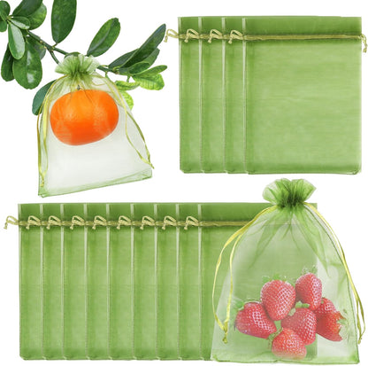 Shintop 100Pcs Fruit Protection Bags, 6x9 Inch Green Fruit Tree Netting Cover Drawstring Mesh Tomato Bags Pest Barrier for Apples Mango