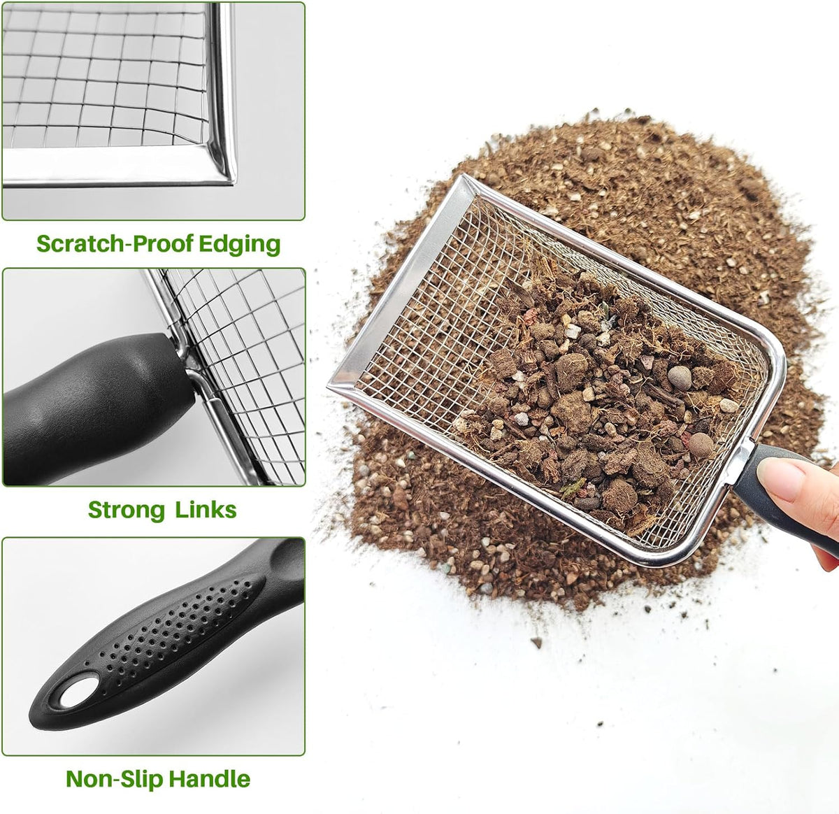 Gardening Soil Sifter Pack of 2 - Garden Sand Soil Compost Sifter with Handle - Two Garden Sifters (3.8mm and 5mm Mesh),Ideal for Sand, Rocks, Dirt, Compost - Perfect for Gardening