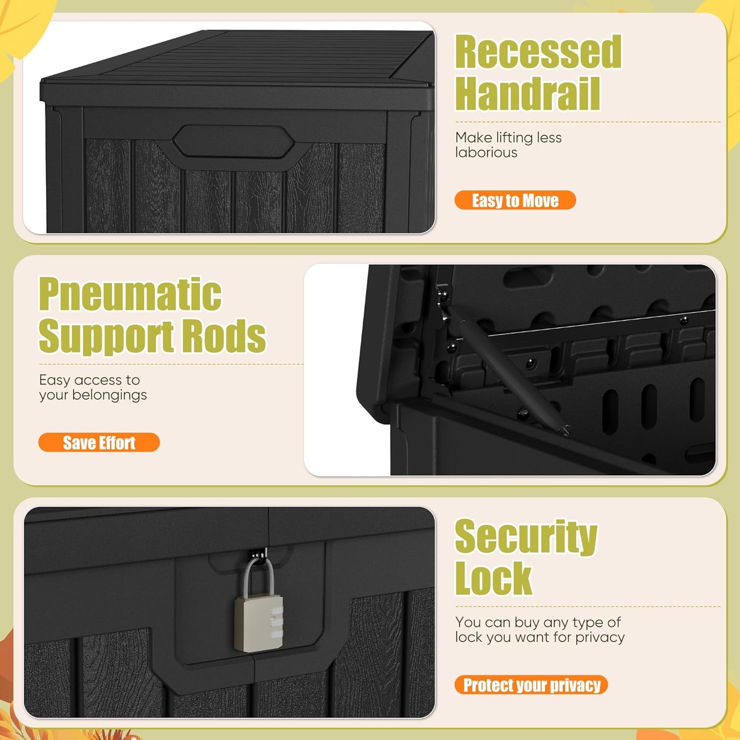 30 Gallon Resin Deck Box Waterproof Outdoor Storage Box for Patio Furniture Pool Accessories Indoor Storage for Cushion Garden Tools (30 Gallon, Black)