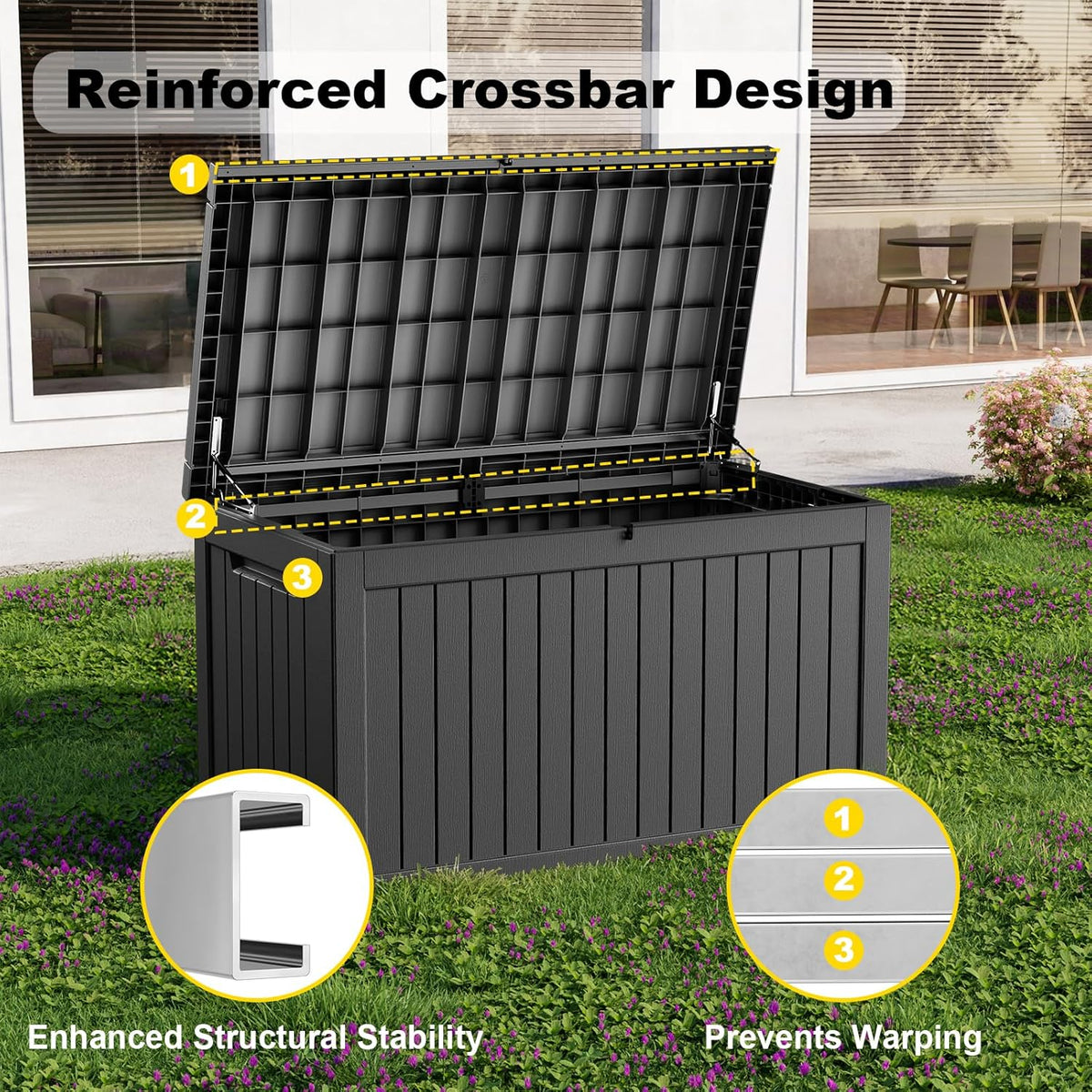 30 Gallon Outdoor Deck Box, Lockable Waterproof Outdoor Storage Boxes For Garden Tools,Indoor Cushions,Accessories Outside Storage Resin Weatherproof Container(Black)
