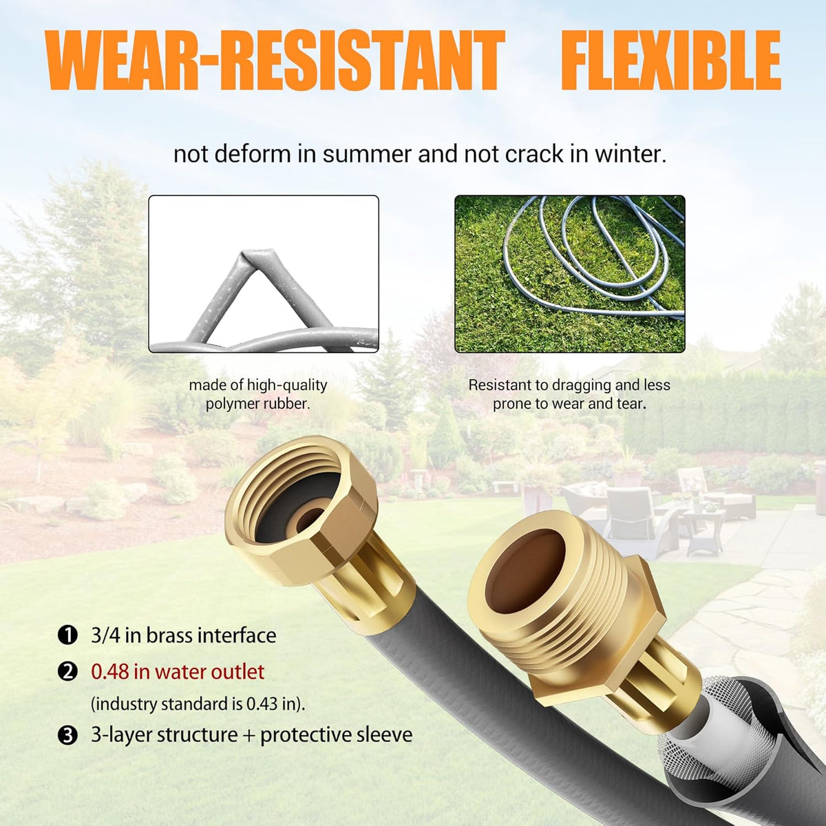 5/8" × 110 ft Retractable Hose Reel, Heavy Duty Retractable Garden Hose Reel Wall Mounted with 10-Pattern Hose Nozzle/Any Length Lock/Slow Return System/180°Swivel Bracket