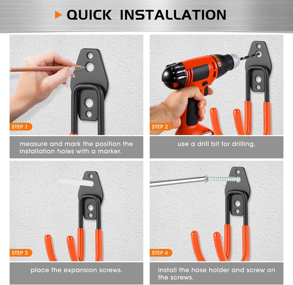 Hose Hanger Wall Mount 2 Pack,Heavy Duty Hose Holder with Screws Metal Hose Hangers for Outside,Hose Rack Suitable for Garage,Garden and Yard