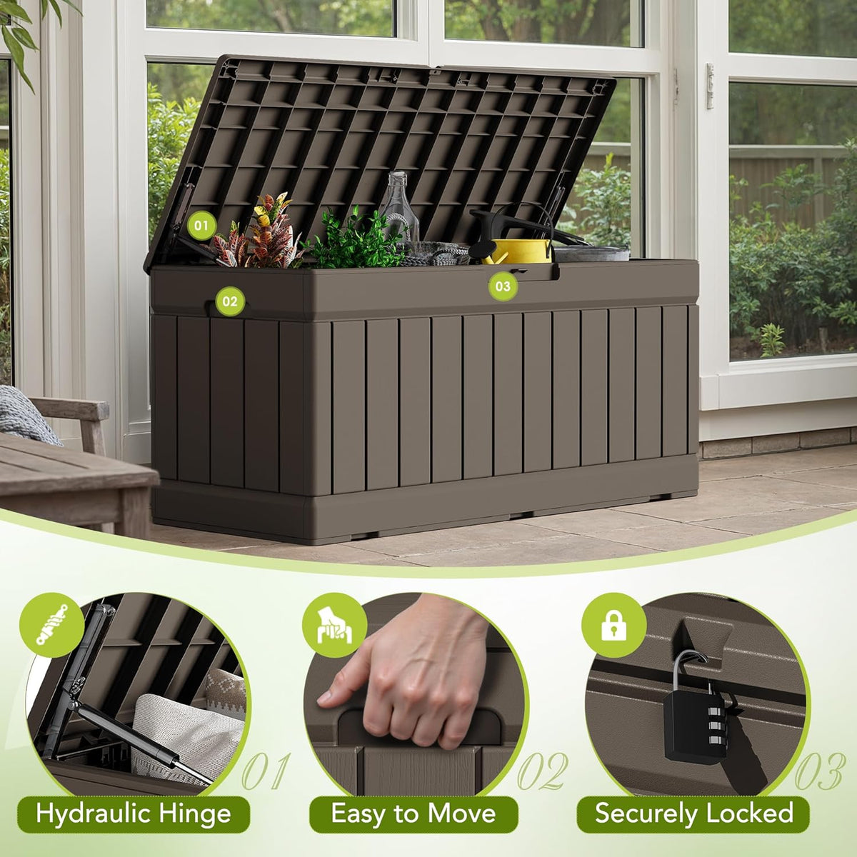 30 Gallon Resin Deck Box Waterproof Outdoor Storage Box for Patio Furniture Pool Accessories Indoor Storage for Cushion Garden Tools (30 Gallon, Black)