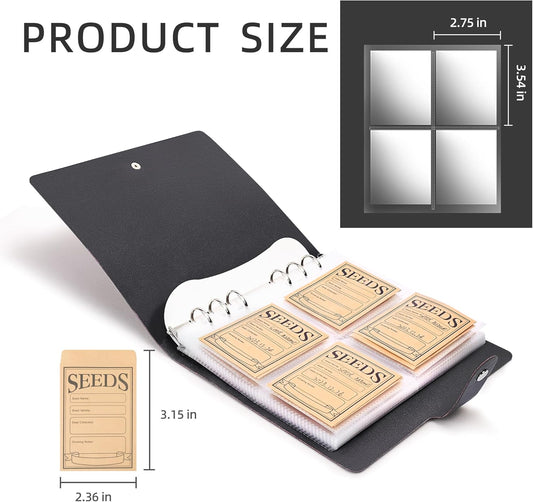 Seed Packet Organizer Binder, Garden Planner Packet with 25 Pack Clear Pocket Sleeves(Slot 3.9" x 5.5") 50Pcs Seed Storage Envelopes, Fit for Standard Seed Packets