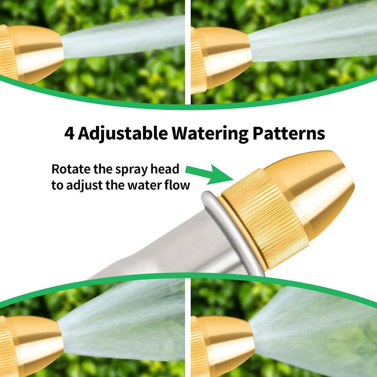Garden Hose Nozzle Sprayer - High Pressure 100% Metal Water Spray Nozzle With 4 Patterns - Heavy Duty for Watering Plants, Lawns, Washing Cars & Pets