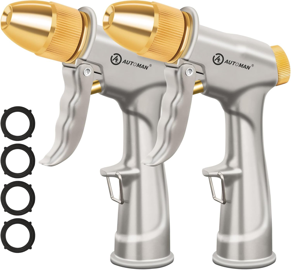 Garden Hose Nozzle Sprayer - High Pressure 100% Metal Water Spray Nozzle With 4 Patterns - Heavy Duty for Watering Plants, Lawns, Washing Cars & Pets