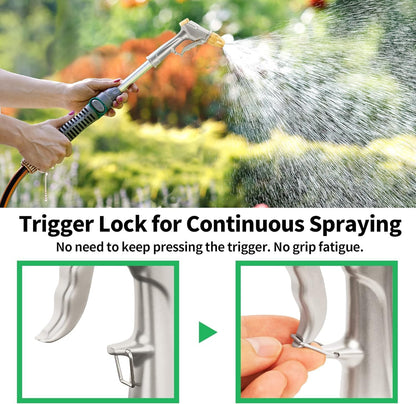 Garden Hose Nozzle Sprayer - High Pressure 100% Metal Water Spray Nozzle With 4 Patterns - Heavy Duty for Watering Plants, Lawns, Washing Cars & Pets
