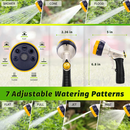 Garden Hose Nozzle Sprayer - High Pressure 100% Metal Water Spray Nozzle With 4 Patterns - Heavy Duty for Watering Plants, Lawns, Washing Cars & Pets