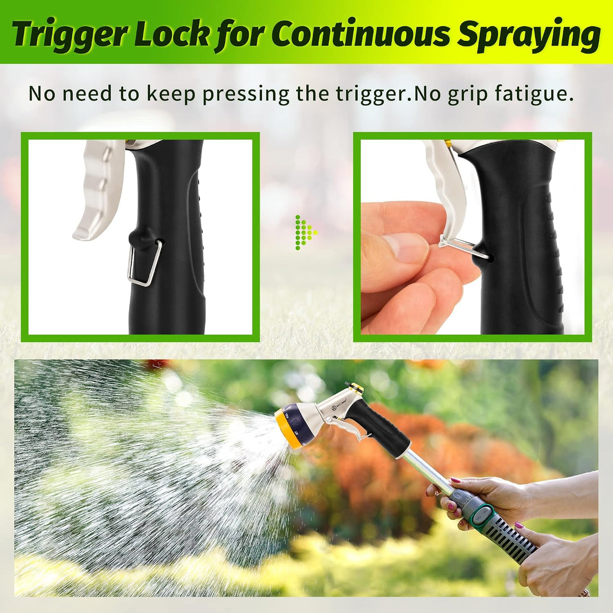 Garden Hose Nozzle Sprayer - High Pressure 100% Metal Water Spray Nozzle With 4 Patterns - Heavy Duty for Watering Plants, Lawns, Washing Cars & Pets