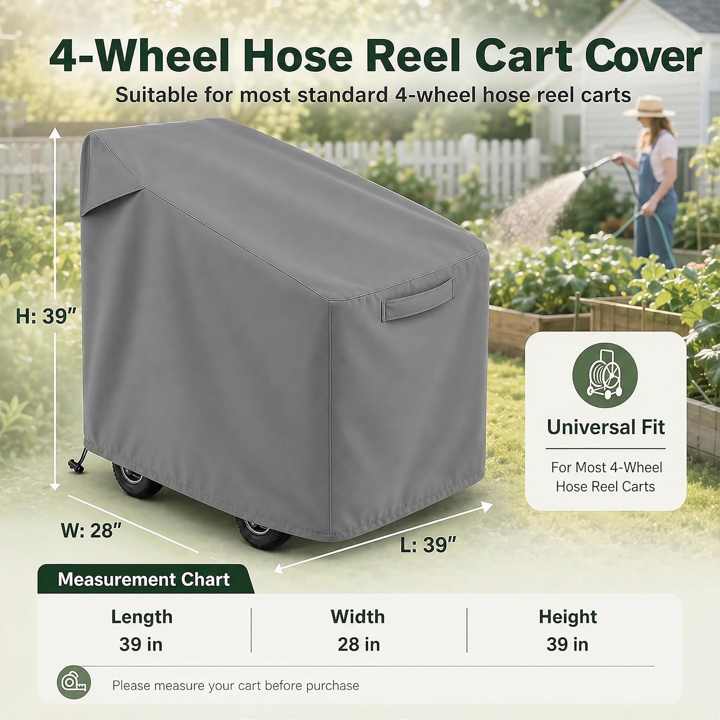 Hose Reel Cart Cover 420D Buckle Vent Handles Fit