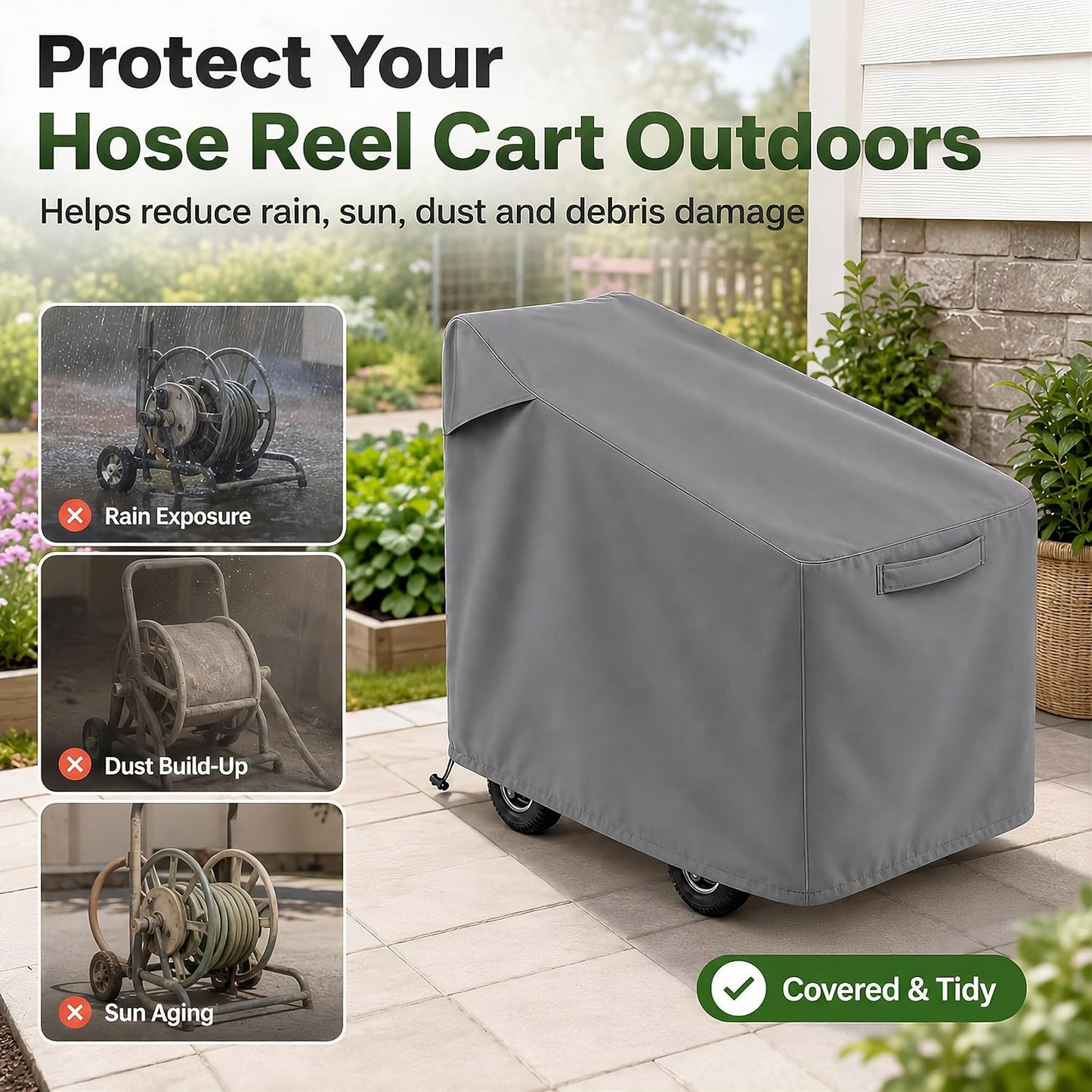 Hose Reel Cart Cover 420D Buckle Vent Handles Fit