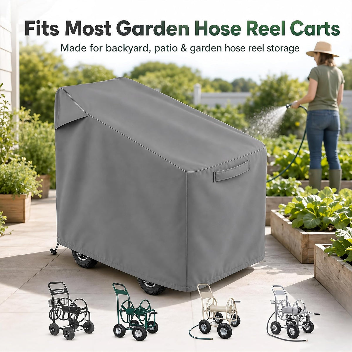 Hose Reel Cart Cover 420D Buckle Vent Handles Fit