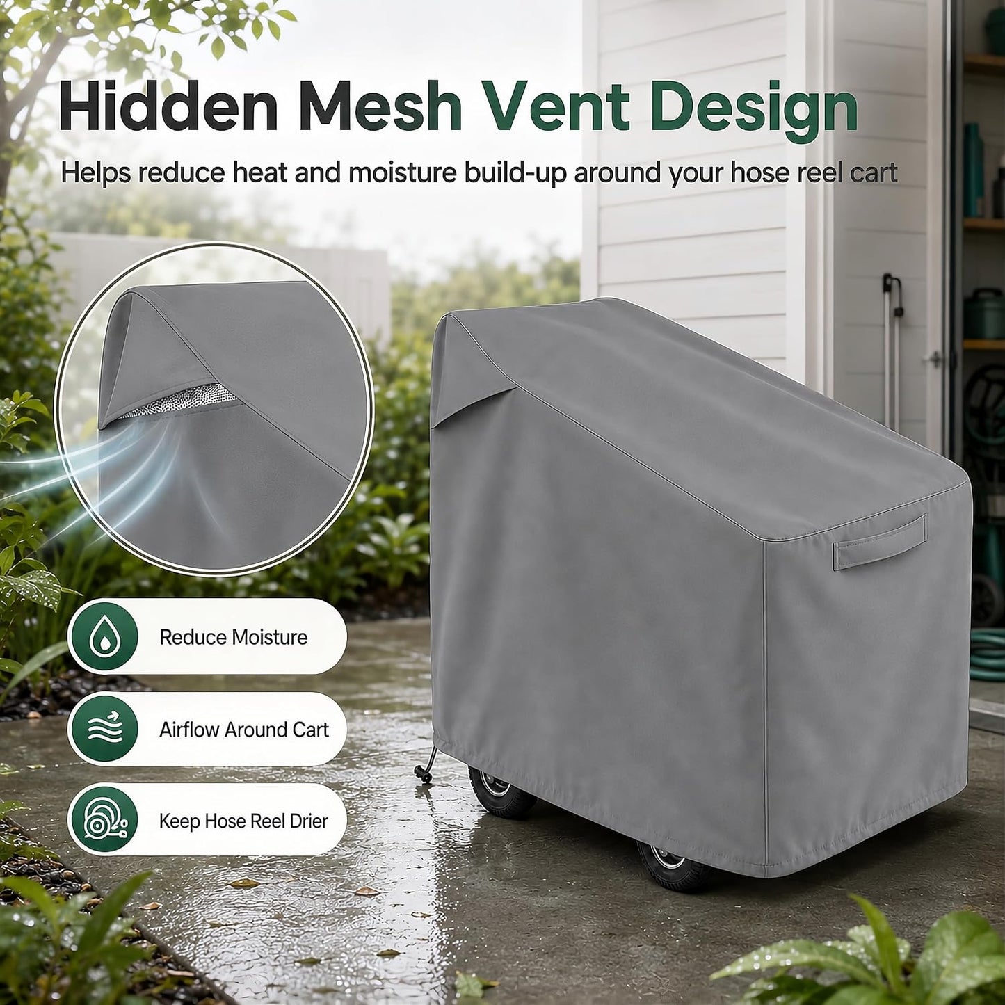 Hose Reel Cart Cover 420D Buckle Vent Handles Fit