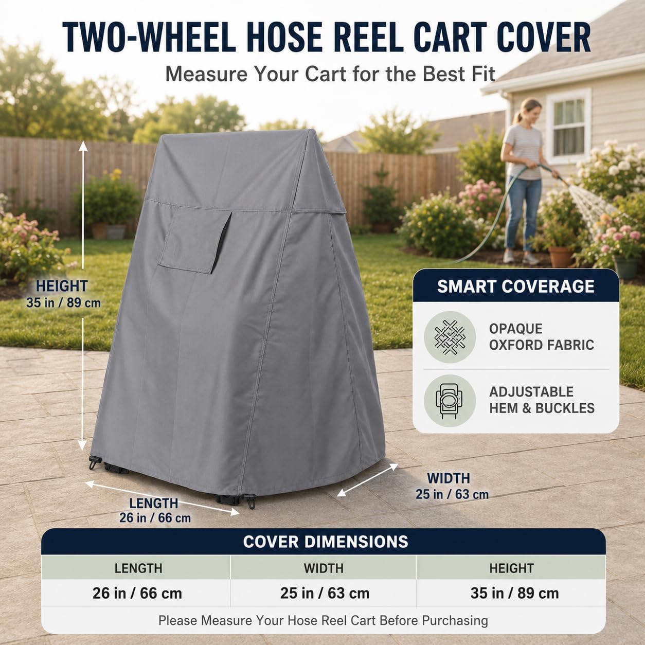 Hose Reel Cart Cover 420D Buckle Vent Handles Fit