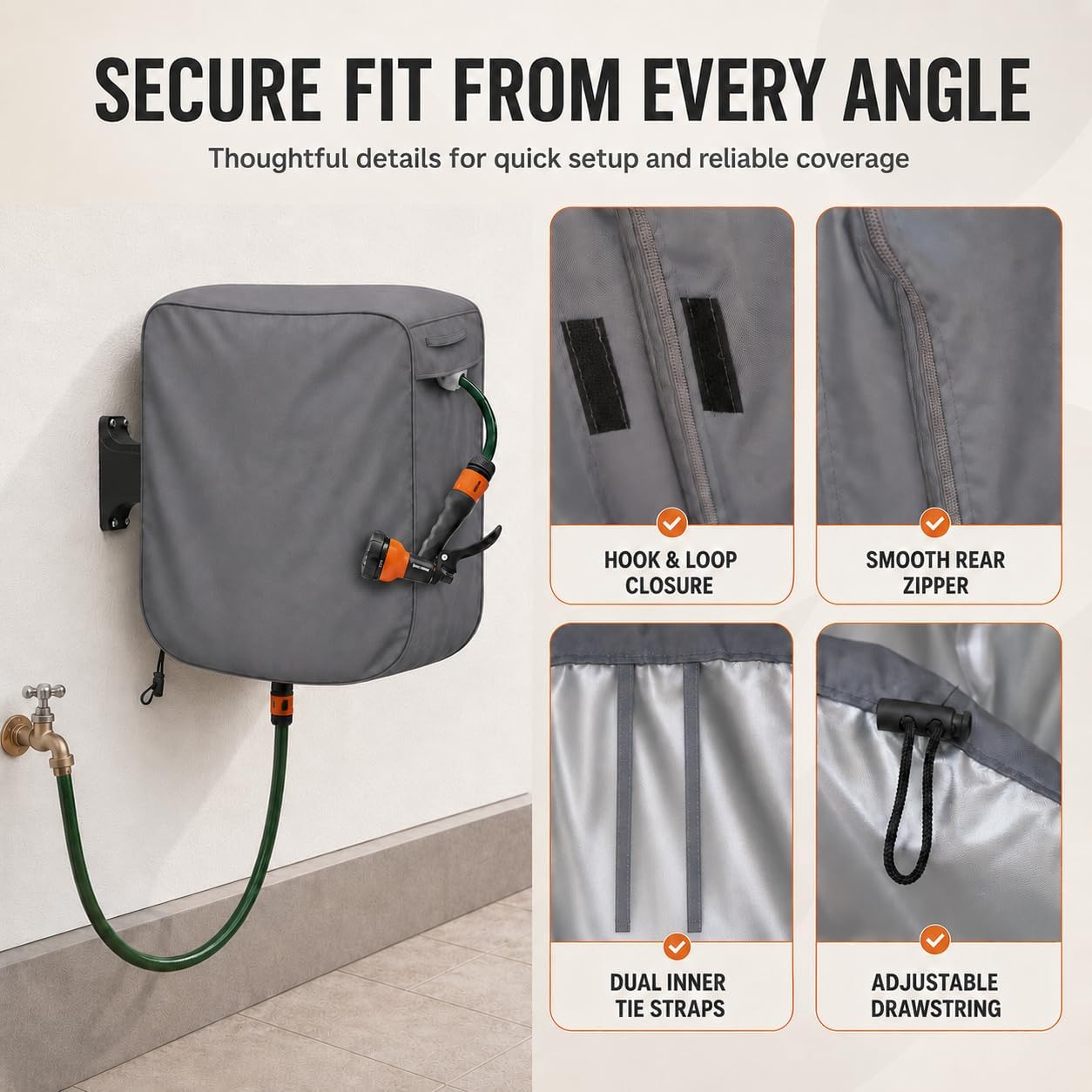 Hose Reel Cart Cover 420D Buckle Vent Handles Fit