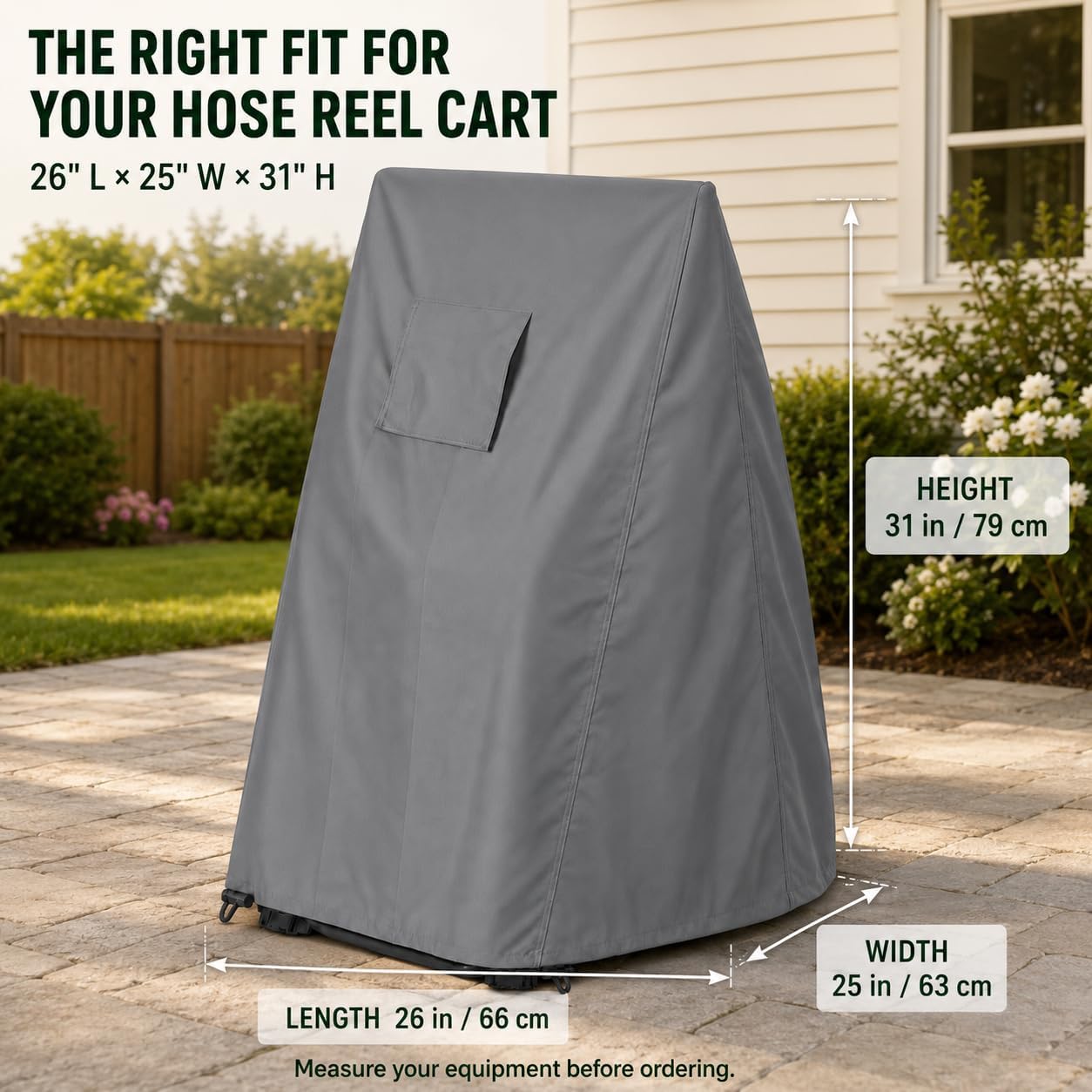 Hose Reel Cart Cover 420D Buckle Vent Handles Fit