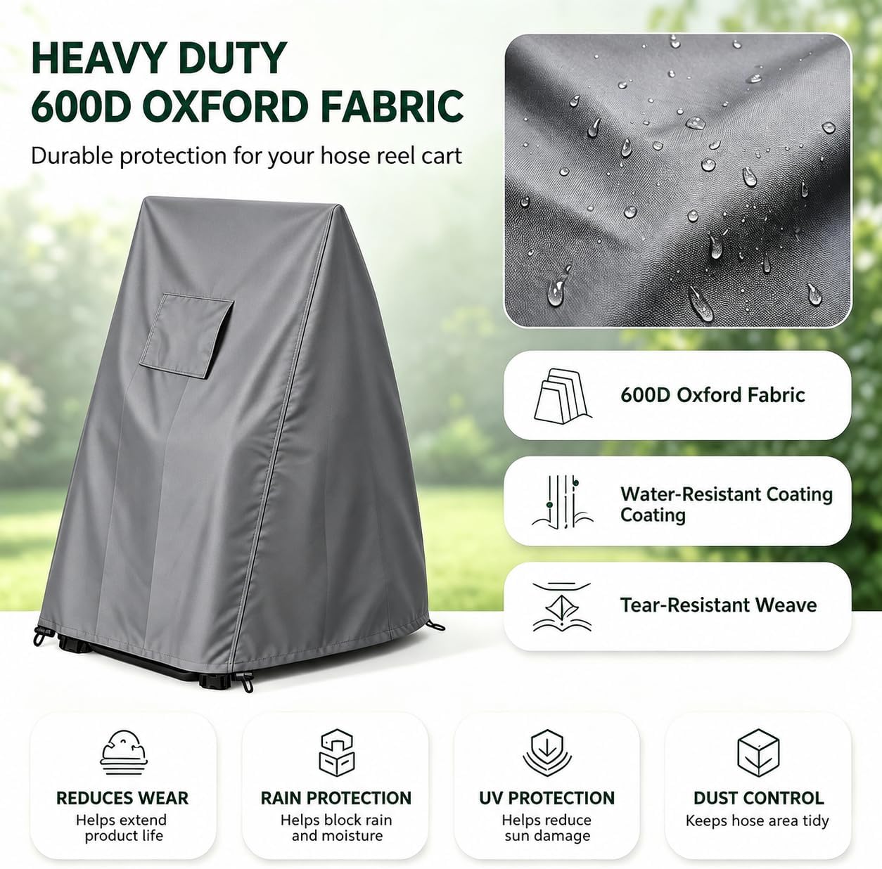 Hose Reel Cart Cover 420D Buckle Vent Handles Fit