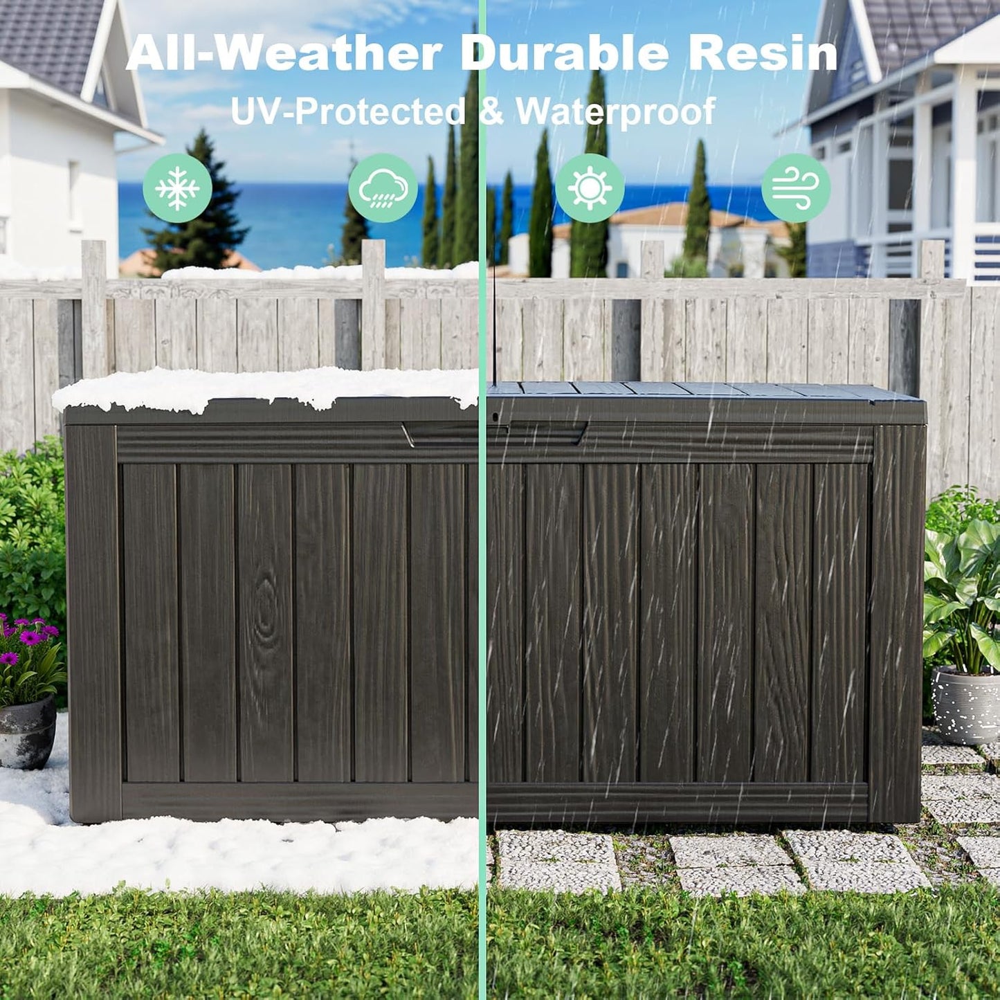 30 Gallon Outdoor Deck Box, Lockable Waterproof Outdoor Storage Boxes For Garden Tools,Indoor Cushions,Accessories Outside Storage Resin Weatherproof Container(Black)
