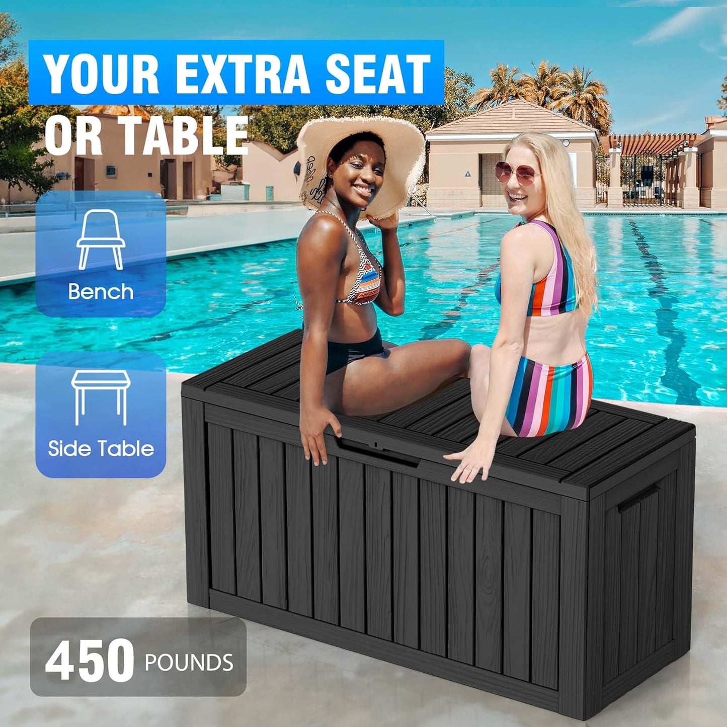 30 Gallon Outdoor Deck Box, Lockable Waterproof Outdoor Storage Boxes For Garden Tools,Indoor Cushions,Accessories Outside Storage Resin Weatherproof Container(Black)