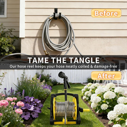 Retractable Garden Hose Reel, Heavy Duty Stainless Steel Water Hose,Male to Female Fittings, Easy to Use and Store, Strong and Sturdy, Suitable for Yard and Lawn (100FT)