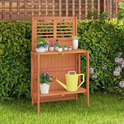 Giantex Folding Potting Bench, 2-Tier Gardening Workstation w/Storage Shelves, Wood Outdoor Potting Table for Garden, Yard, Balcony, Easy Assembly, Natural