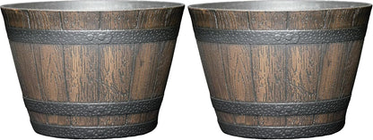 Classic Home & Garden by Growscape Whiskey Barrel Planters, Wooden Finish Flower Planter Pot, Decorative Garden Pots, Indoor Outdoor Resin Planters, Weather-Resistant Plant Pot (15” Oak Brown, 1-Pack)