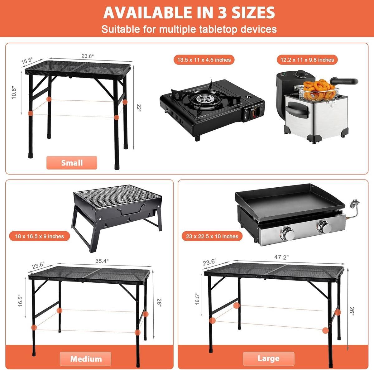 GREGIN Camping Table with Mesh Desktop, Lightweight & Portable Small Folding Grill Table, Height Adjustable Metal Outdoor Table for Camp, Cooking, BBQ, RV, Picnic-2 FT Black