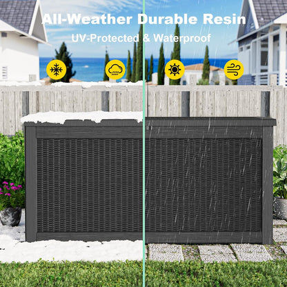30 Gallon Outdoor Deck Box, Lockable Waterproof Outdoor Storage Boxes For Garden Tools,Indoor Cushions,Accessories Outside Storage Resin Weatherproof Container(Black)