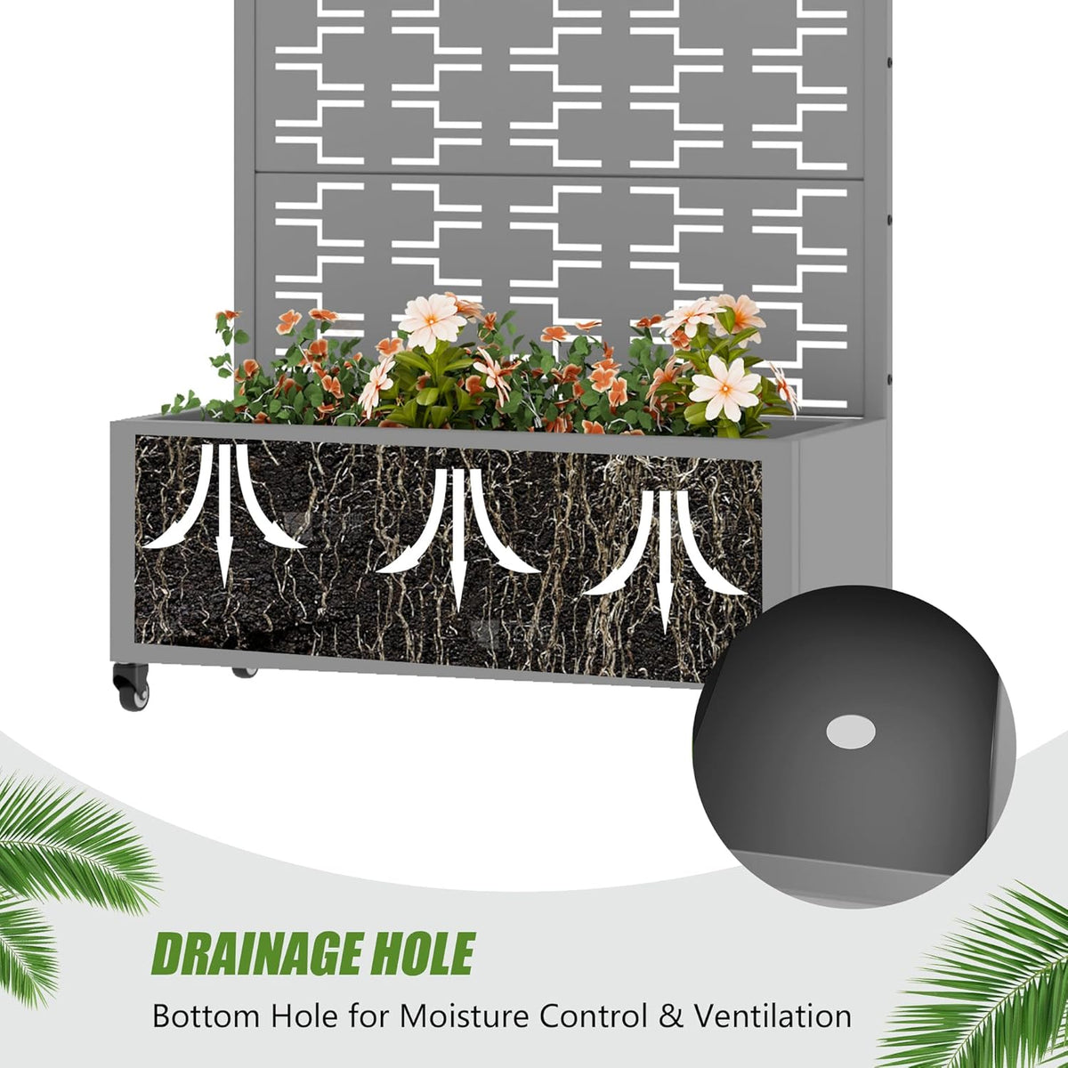 Casaphoria Metal Raised Garden Bed with Trellis and Wheels, 72"x47"x16" Planter Box for Climbing Plants, Vegetables & Vines, Features Drainage Holes and Privacy Screen (Black-Louver) - Colors C