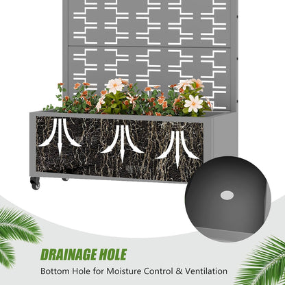 Casaphoria Metal Raised Garden Bed with Trellis and Wheels, 72"x47"x16" Planter Box for Climbing Plants, Vegetables & Vines, Features Drainage Holes and Privacy Screen (Black-Louver) - Colors C