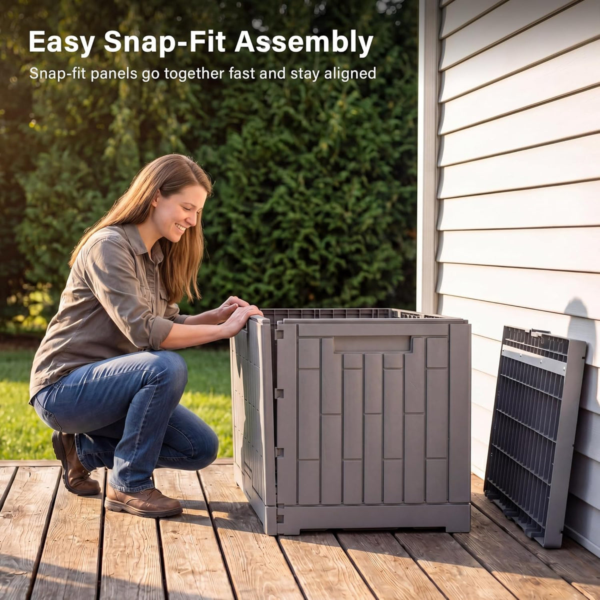 EAST OAK Outdoor Storage Box, 31 Gallon Deck Box Indoor and Outdoor Use, Waterproof Resin Storage Bin for Package Delivery, Patio Cushions, Gardening Tools, Lockable, UV Resistant, Grey