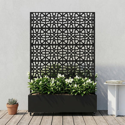 Casaphoria Metal Raised Garden Bed with Trellis and Wheels, 72"x47"x16" Planter Box for Climbing Plants, Vegetables & Vines, Features Drainage Holes and Privacy Screen (Black-Louver) - Colors B