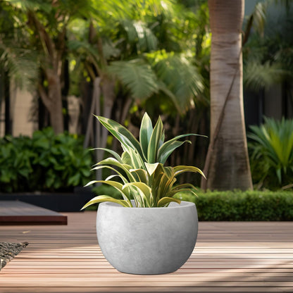 Large Round Bowl Vintage BRN Concrete Planter 19.9" Dia, Outdoor