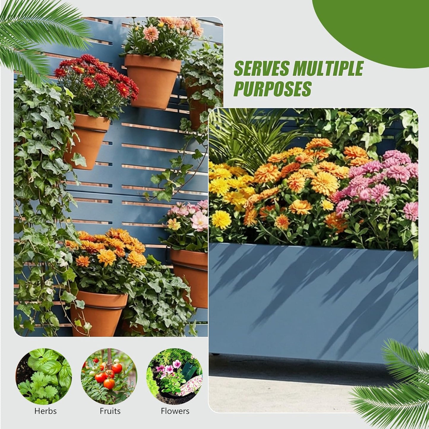 Casaphoria Metal Raised Garden Bed with Trellis and Wheels, 72"x47"x16" Planter Box for Climbing Plants, Vegetables & Vines, Features Drainage Holes and Privacy Screen (Black-Louver) - Colors C