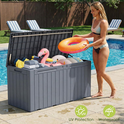 Devoko 100 Gallon Waterproof Large Resin Deck Box Indoor Outdoor Lockable Storage Container for Patio Furniture Cushions Garden Tools (100 Gallon, Black)