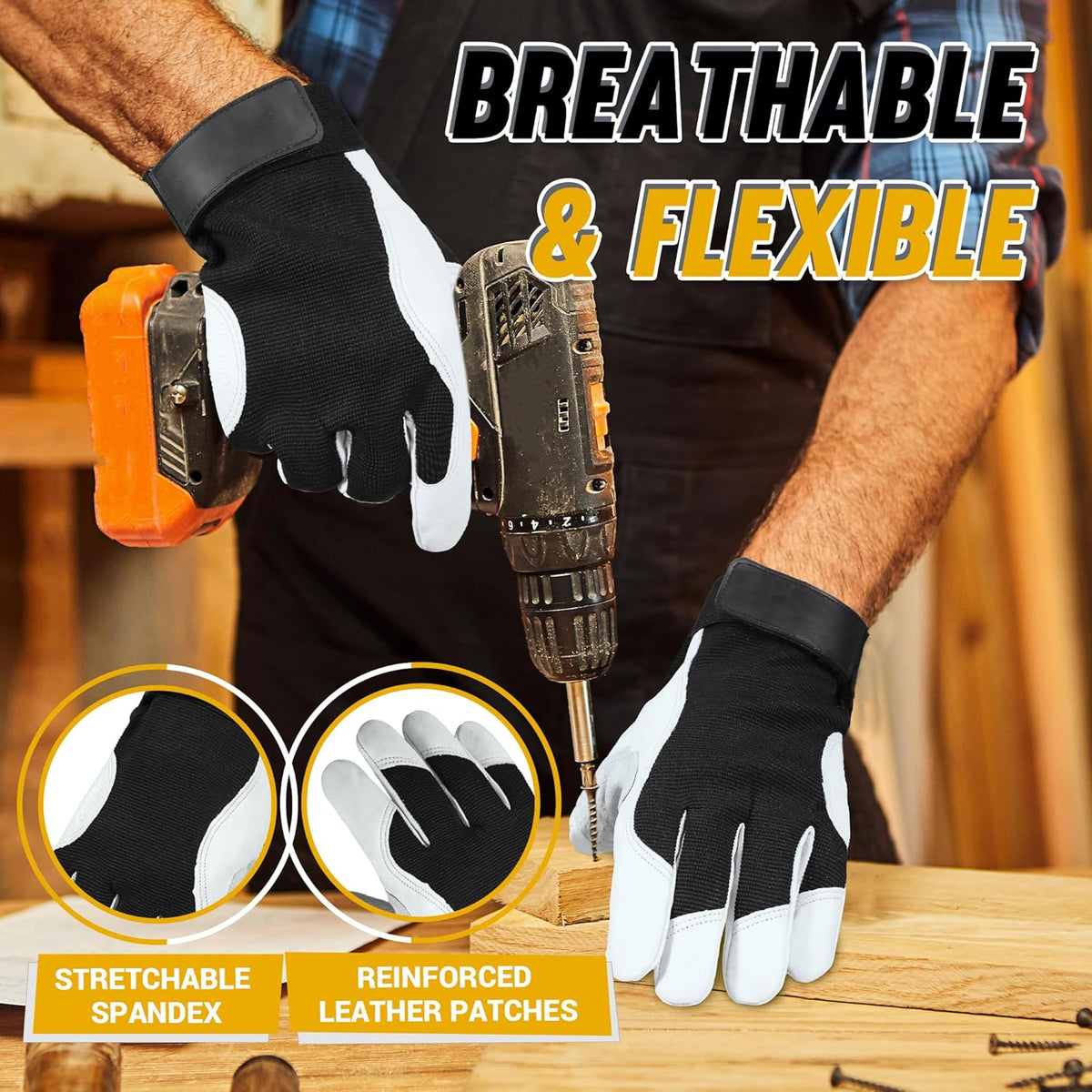 Work Gloves for Men & Women, Utility Mechanic Working Gloves Touch Screen, Flexible Gardening Gloves for Yard