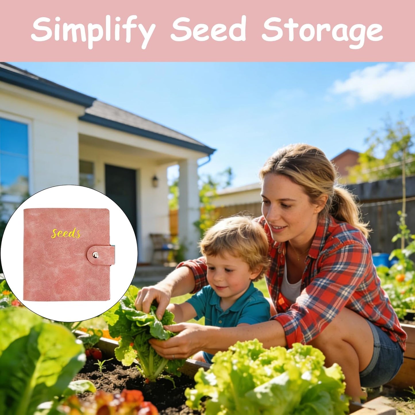Seed Storage Organizer Binder, 3 Ring Seed Packet Organizer with 100 Pockets(25 Pack Clear Sheet Protectors), Garden Seed Holder Book for Envelopes, Seed Saving Keeper, Green